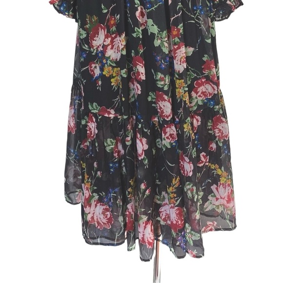 ByTiMo Floral Wrap Bodice Long Sleeve Chiffon Dress in Rose Field - Picture 4 of 14